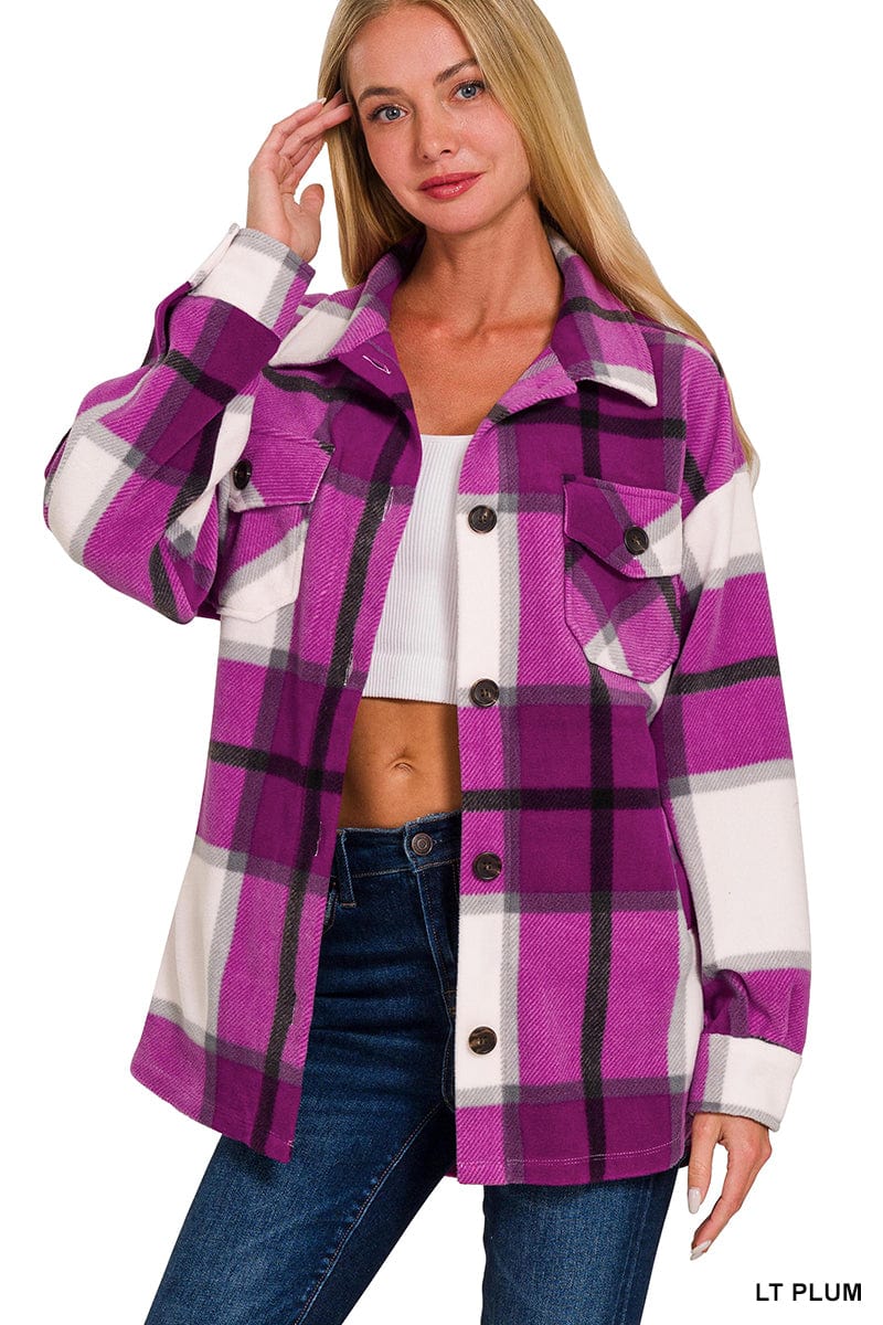 Plaid Fleece Shacket Plaid Fleece Shacket Zenana Light Plum / Small