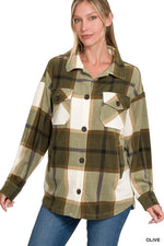 Plaid Fleece Shacket Plaid Fleece Shacket Zenana Olive / Small