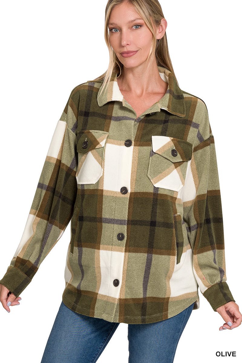 Plaid Fleece Shacket Plaid Fleece Shacket Zenana Olive / Small