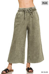 Plus Acid Wash Fleece Palazzo Sweatpants Plus Acid Wash Fleece Palazzo Sweatpants Zenana Dark Olive / 1XL