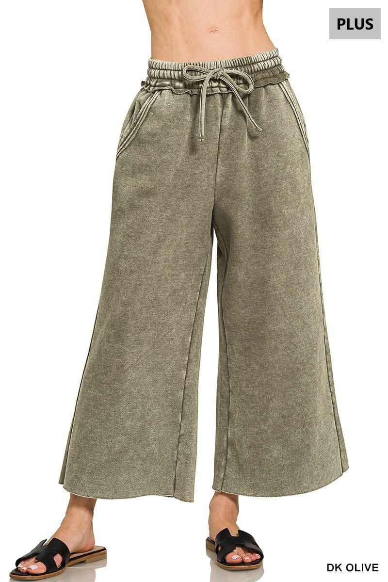 Plus Acid Wash Fleece Palazzo Sweatpants Plus Acid Wash Fleece Palazzo Sweatpants Zenana Dark Olive / 1XL