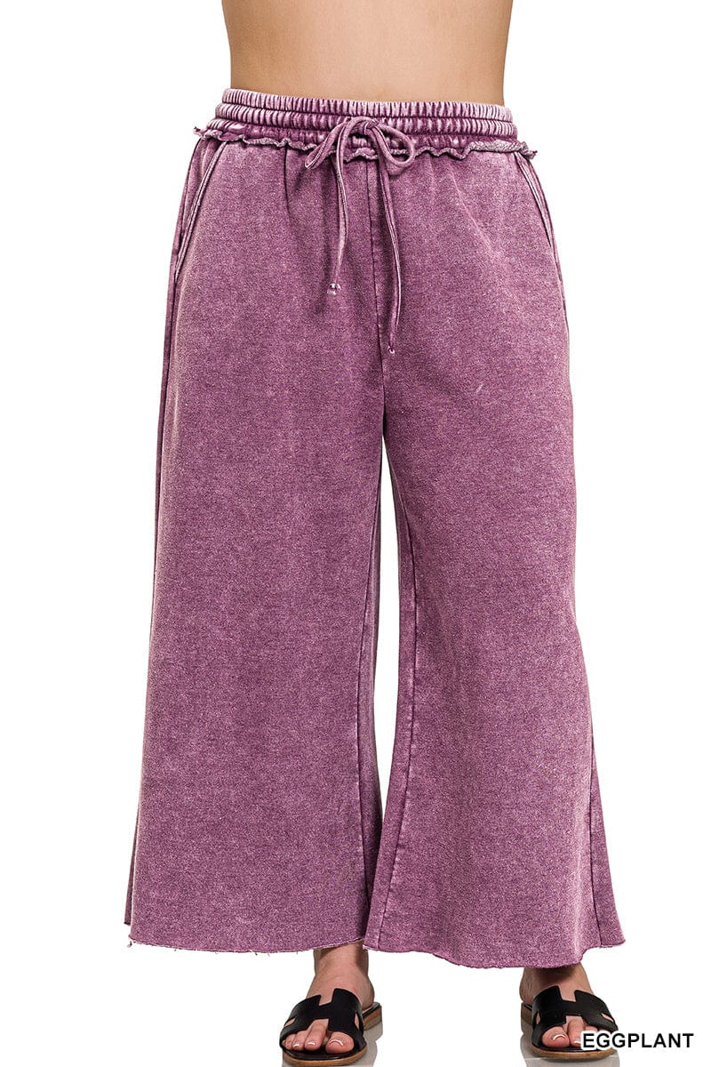 Plus Acid Wash Fleece Palazzo Sweatpants Plus Acid Wash Fleece Palazzo Sweatpants Zenana Eggplant / 1XL