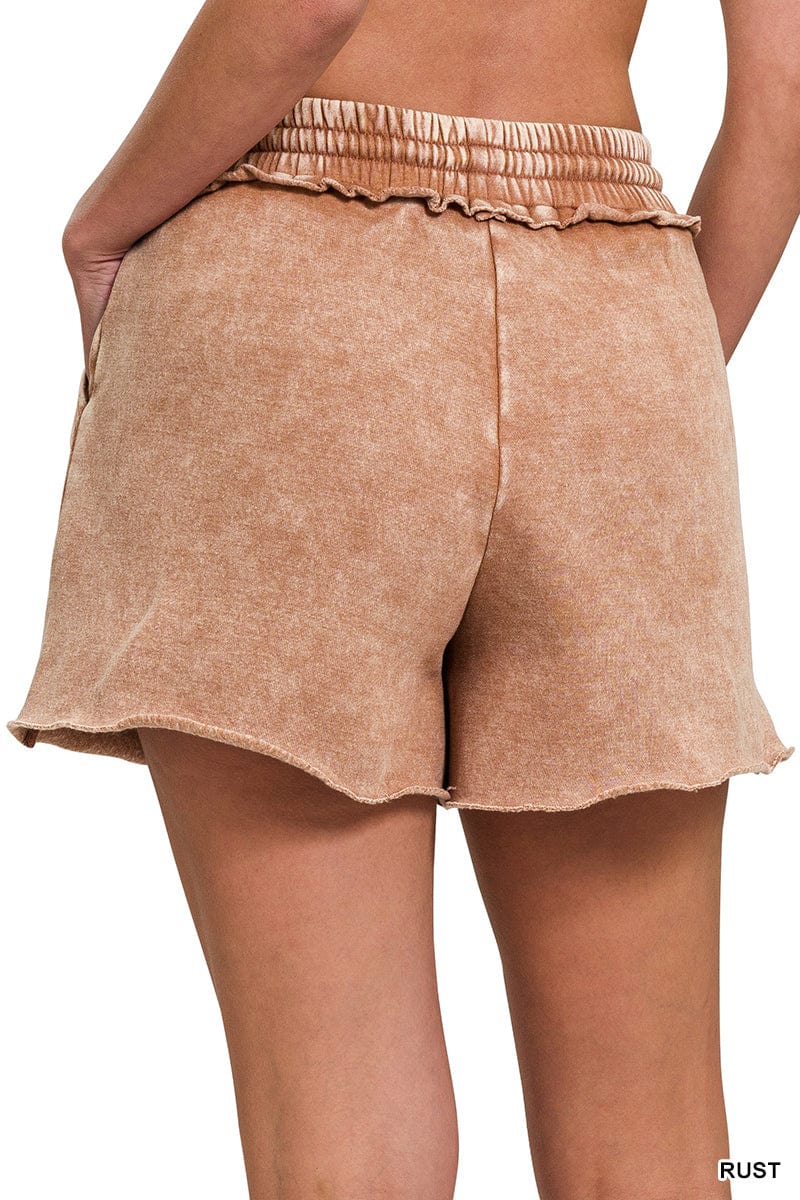 Rust Acid Wash Fleece Drawstring Shorts Rust Acid Wash Fleece Drawstring Shorts Zenana