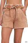 Rust Acid Wash Fleece Drawstring Shorts Rust Acid Wash Fleece Drawstring Shorts Zenana