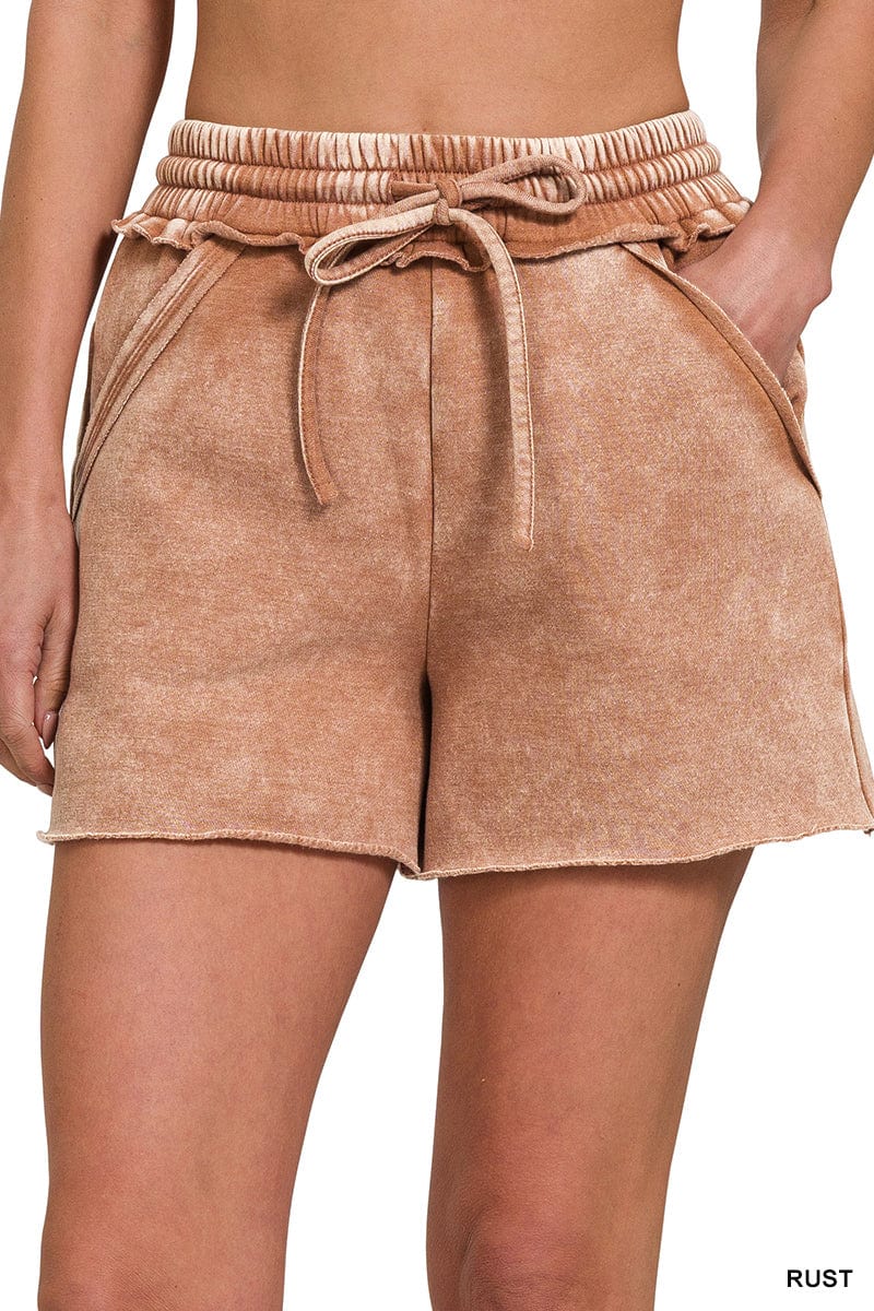 Rust Acid Wash Fleece Drawstring Shorts Rust Acid Wash Fleece Drawstring Shorts Zenana