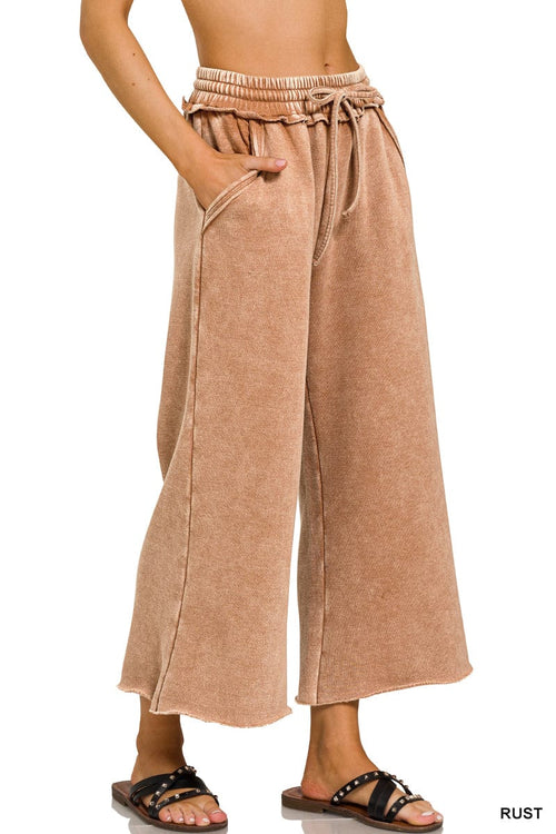 Rust Acid Wash Fleece Palazzo Sweatpants Rust Acid Wash Fleece Palazzo Sweatpants Zenana