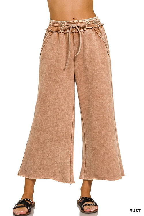 Rust Acid Wash Fleece Palazzo Sweatpants Rust Acid Wash Fleece Palazzo Sweatpants Zenana