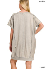 Sleet French Terry Acid Wash Short Sleeve Dress Sleet French Terry Acid Wash Short Sleeve Dress Zenana