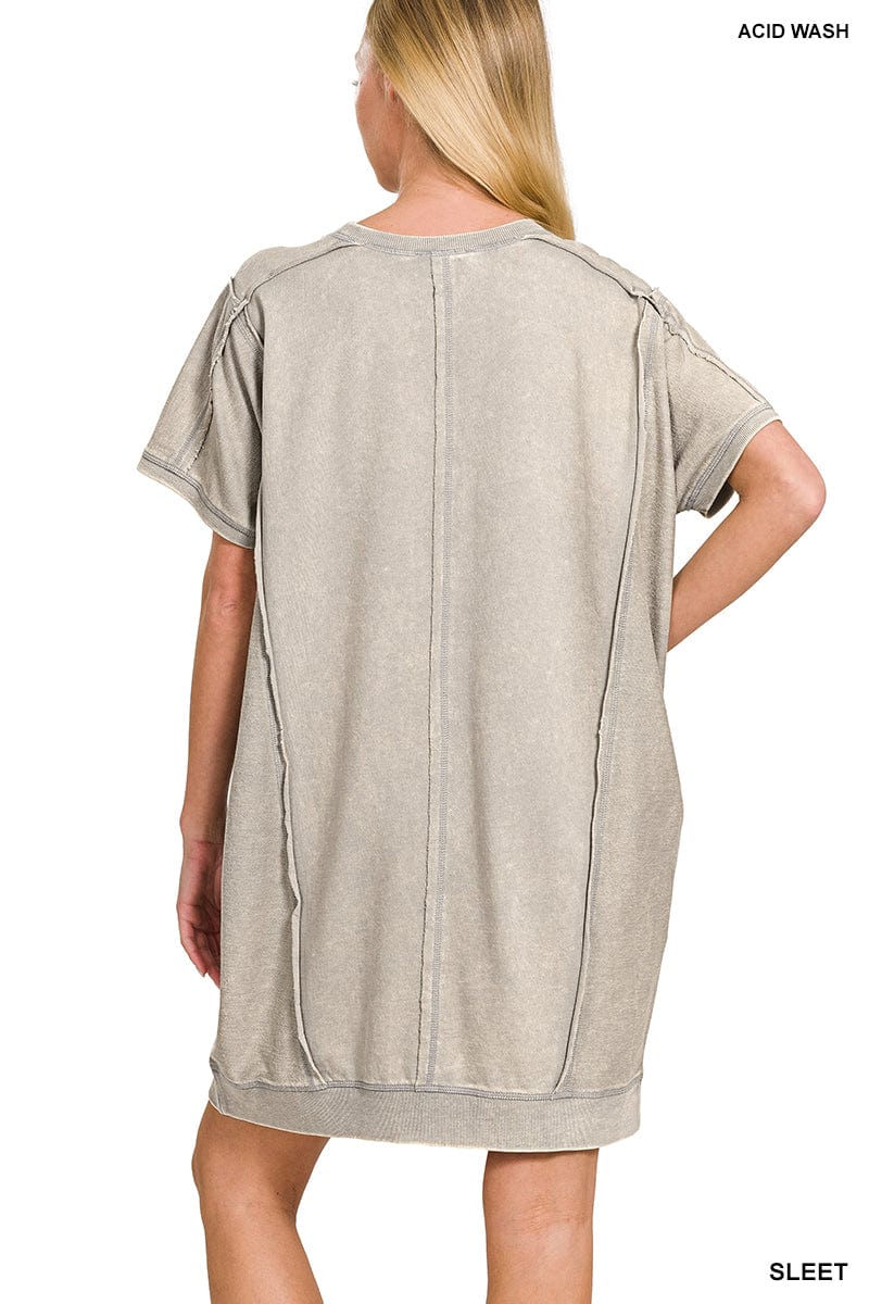Sleet French Terry Acid Wash Short Sleeve Dress Sleet French Terry Acid Wash Short Sleeve Dress Zenana