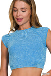 Stone Washed Ribbed Round Neck Crop Top Stone Washed Ribbed Round Neck Crop Top Zenana Deep Sky / S/M