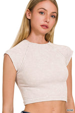 STONE WASHED RIBBED SEAMLESS ROUND NECK CROP TOP STONE WASHED RIBBED SEAMLESS ROUND NECK CROP TOP Zenana