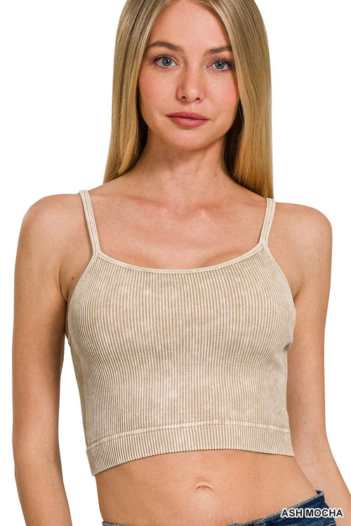 Stone Washed Ribbed Seamless Tank Top Stone Washed Ribbed Seamless Tank Top Zenana Ash Mocha / S/M