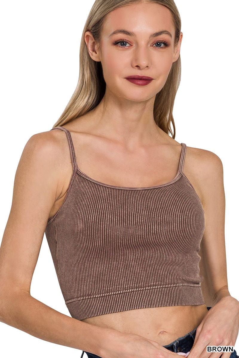 Stone Washed Ribbed Seamless Tank Top Stone Washed Ribbed Seamless Tank Top Zenana Brown / S/M
