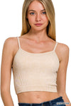 Stone Washed Ribbed Seamless Tank Top Stone Washed Ribbed Seamless Tank Top Zenana Sand Beige / S/M