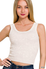 STONE WASHED RIBBED SEAMLESS TOP WITH BRA PAD Zenana