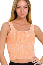 STONE WASHED RIBBED SEAMLESS WITH BRA PAD TANKS STONE WASHED RIBBED SEAMLESS WITH BRA PAD TANKS Zenana Light Orange / S/M