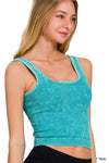 STONE WASHED RIBBED SEAMLESS WITH BRA PAD TANKS STONE WASHED RIBBED SEAMLESS WITH BRA PAD TANKS Zenana Light Teal / S/M