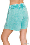 Turquoise Acid Wash Fleece Drawstring Shorts Turquoise Acid Wash Fleece Drawstring Shorts Zenana Shorts