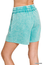 Turquoise Acid Wash Fleece Drawstring Shorts Turquoise Acid Wash Fleece Drawstring Shorts Zenana Shorts