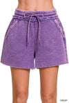 Violet Acid Wash Fleece Drawstring Shorts Violet Acid Wash Fleece Drawstring Shorts Zenana Shorts