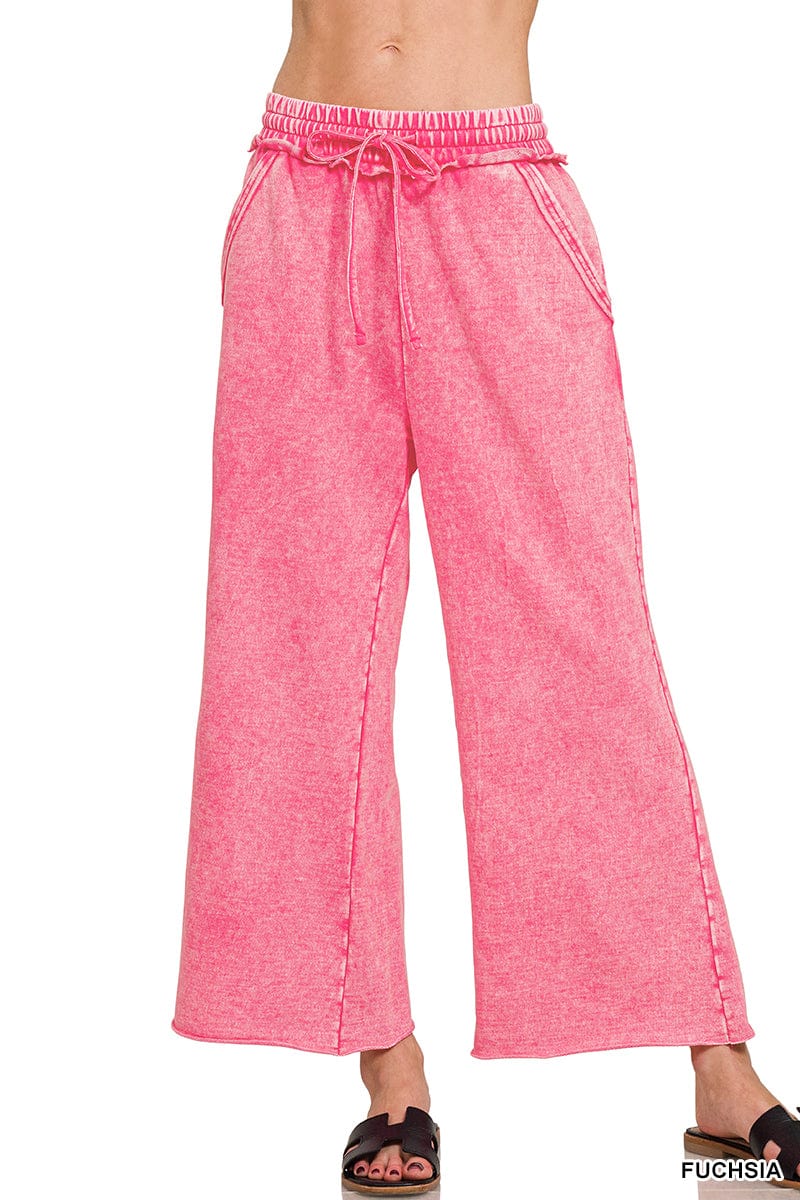 Washed French Terry Palazzo Sweatpants Washed French Terry Palazzo Sweatpants Zenana Fuchsia / Small