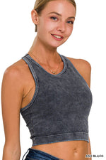 Washed Ribbed Seamless Cropped Top Washed Ribbed Seamless Cropped Top Zenana Ash Black / S/M