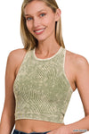 Washed Ribbed Seamless Cropped Top Washed Ribbed Seamless Cropped Top Zenana Ash Olive / S/M