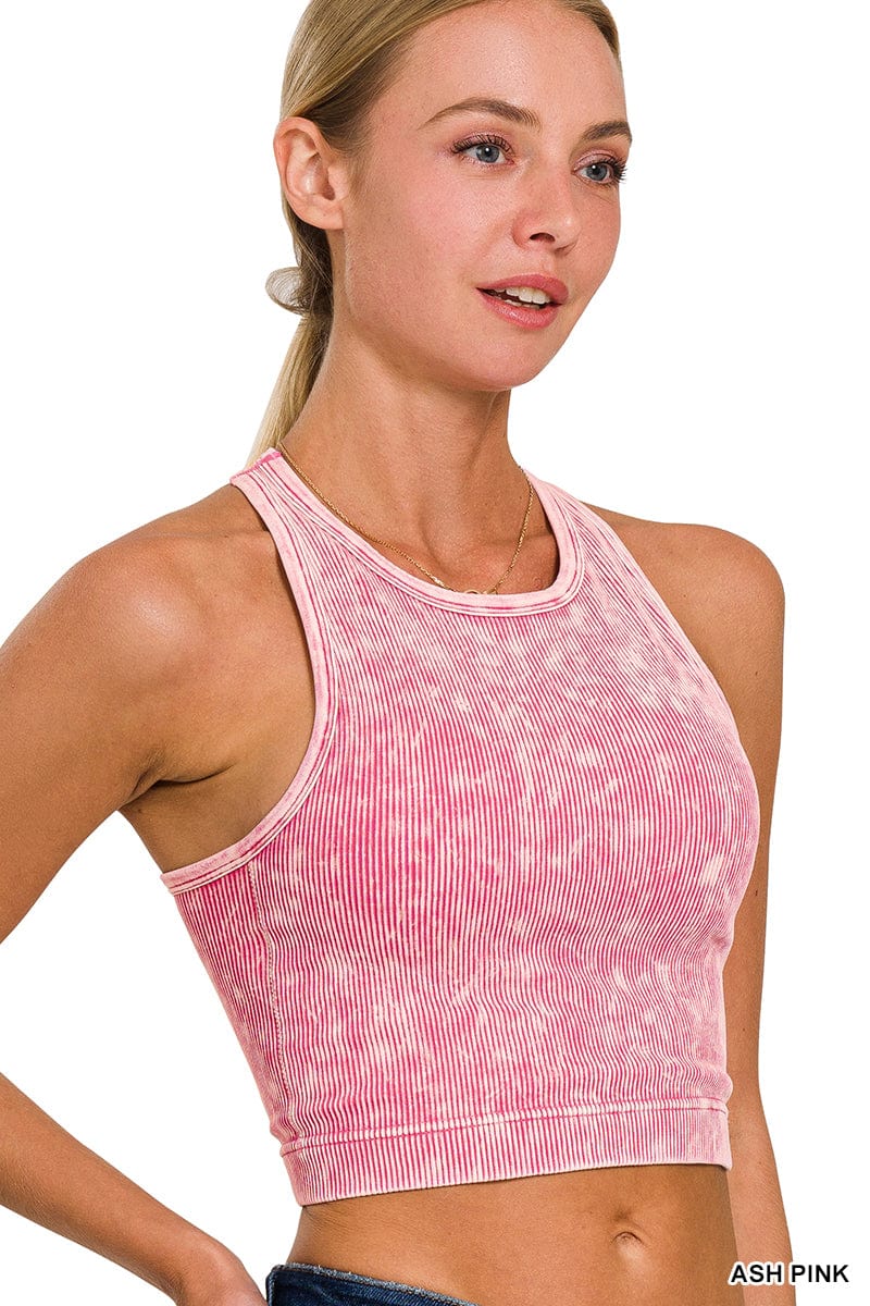 Washed Ribbed Seamless Cropped Top Washed Ribbed Seamless Cropped Top Zenana Ash Pink / S/M