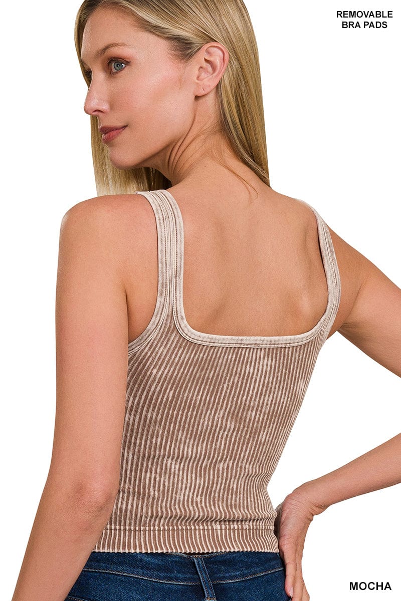 Washed Ribbed Seamless V-neck Tank Top Washed Ribbed Seamless V-neck Tank Top Zenana