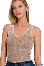 Washed Ribbed Seamless V-neck Tank Top Washed Ribbed Seamless V-neck Tank Top Zenana