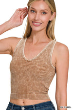 Washed Ribbed Seamless V-neck Tank Top Washed Ribbed Seamless V-neck Tank Top Zenana