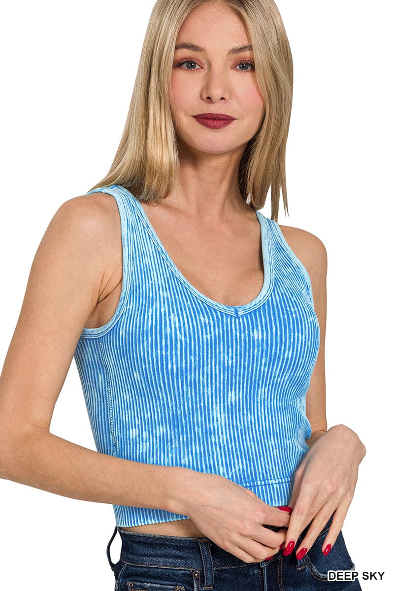 Washed Ribbed Seamless V-neck Tank Top Washed Ribbed Seamless V-neck Tank Top Zenana