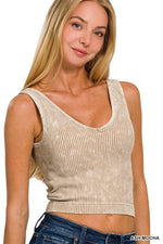 Washed Ribbed Seamless V-neck Tank Top Washed Ribbed Seamless V-neck Tank Top Zenana Ash Mocha / S/M