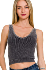 Washed Ribbed Seamless V-neck Tank Top Washed Ribbed Seamless V-neck Tank Top Zenana Black / S/M