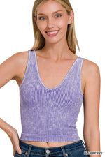 Washed Ribbed Seamless V-neck Tank Top Washed Ribbed Seamless V-neck Tank Top Zenana Blueberry / S/M