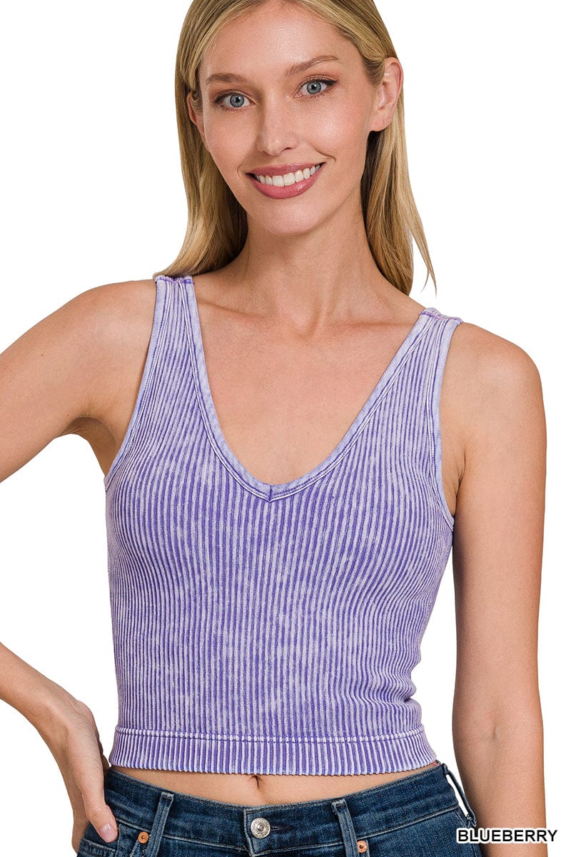 Washed Ribbed Seamless V-neck Tank Top Washed Ribbed Seamless V-neck Tank Top Zenana Blueberry / S/M