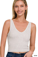 Washed Ribbed Seamless V-neck Tank Top Washed Ribbed Seamless V-neck Tank Top Zenana Bone / S/M