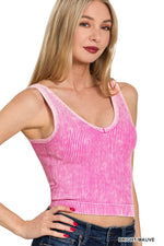Washed Ribbed Seamless V-neck Tank Top Washed Ribbed Seamless V-neck Tank Top Zenana Bright Mauve / S/M