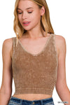 Washed Ribbed Seamless V-neck Tank Top Washed Ribbed Seamless V-neck Tank Top Zenana Dark Camel / S/M