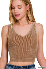 Washed Ribbed Seamless V-neck Tank Top Washed Ribbed Seamless V-neck Tank Top Zenana Dark Camel / S/M