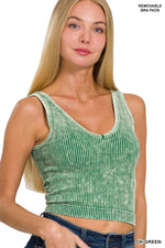 Washed Ribbed Seamless V-neck Tank Top Washed Ribbed Seamless V-neck Tank Top Zenana Dark Green / S/M