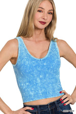 Washed Ribbed Seamless V-neck Tank Top Washed Ribbed Seamless V-neck Tank Top Zenana Deep Sky / S/M