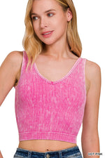 Washed Ribbed Seamless V-neck Tank Top Washed Ribbed Seamless V-neck Tank Top Zenana Hot Pink / S/M