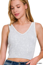 Washed Ribbed Seamless V-neck Tank Top Washed Ribbed Seamless V-neck Tank Top Zenana Light Grey / S/M