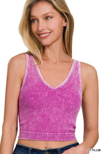 Washed Ribbed Seamless V-neck Tank Top Washed Ribbed Seamless V-neck Tank Top Zenana Light Plum / S/M