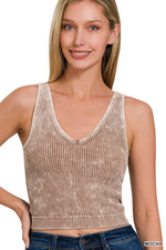 Washed Ribbed Seamless V-neck Tank Top Washed Ribbed Seamless V-neck Tank Top Zenana Mocha / S/M