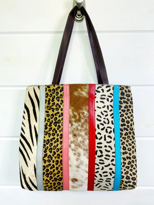 Perry Animal Print Patchwork Leather Tote Bag Folklore Couture Handbags