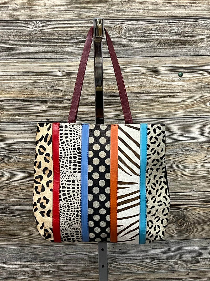 Perry Animal Print Patchwork Leather Tote Bag Folklore Couture Handbags