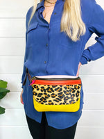 Romy Leather Fanny Pack - Blue Multi Leopard Print Folklore Couture Handbags