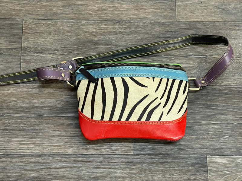 Romy Leather Fanny Pack - Red Multi Zebra Print Folklore Couture Handbags